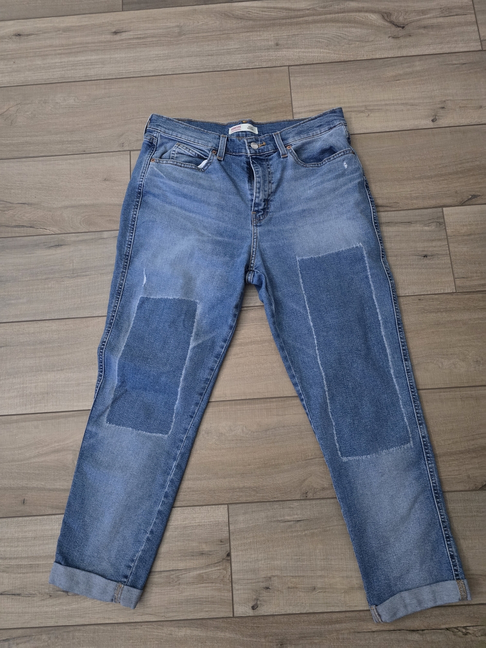 Signature by Levi Strauss Blue Patchwork Cropped Jeans